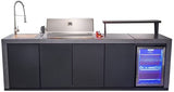 Forno FODKT2544BLK Rimini 30 Inch Outdoor Kitchen with 62,600 BTU BBQ Grill, 3 Burners with Sear & Rotisserie, 2.4 cu.ft. Beverage Center, Stainless Steel Sink and Gray Sintered Stone Countertop
