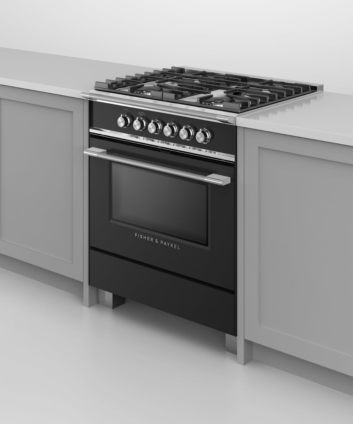 Fisher & Paykel OR30SCG4B1 range in kitchen, cooktop detail