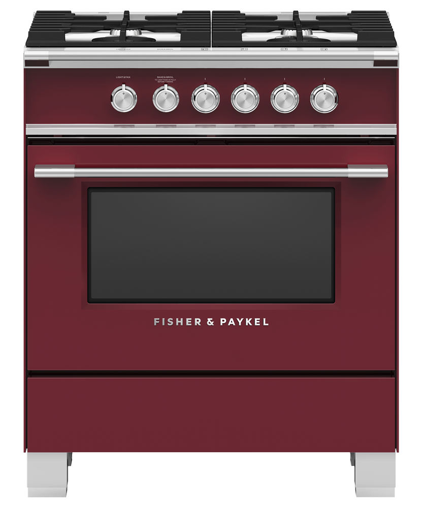 Fisher & Paykel OR30SCG4R1 30 inch Classic Gas Range in red - front studio view
