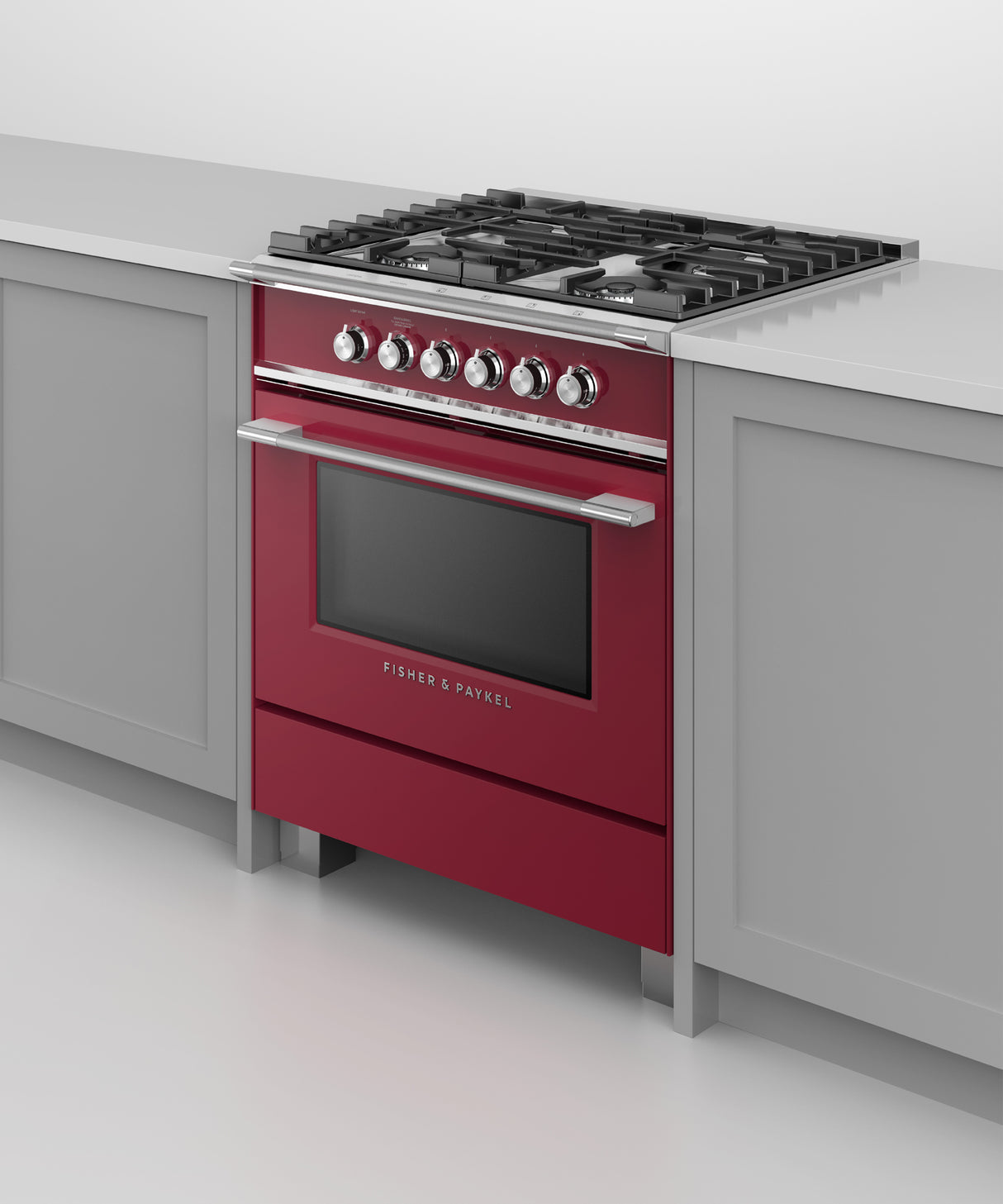 Fisher & Paykel OR30SCG4R1 range in kitchen, cooktop detail