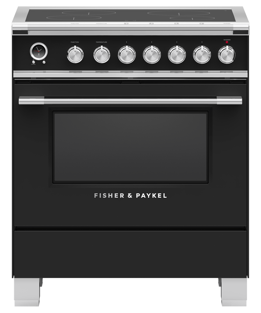 Fisher & Paykel OR30SCI6B1 30 inch Classic Induction Range in black - front studio view