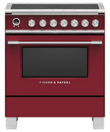 Fisher & Paykel OR30SCI6R1 30 inch Classic Induction Range in red - front studio view