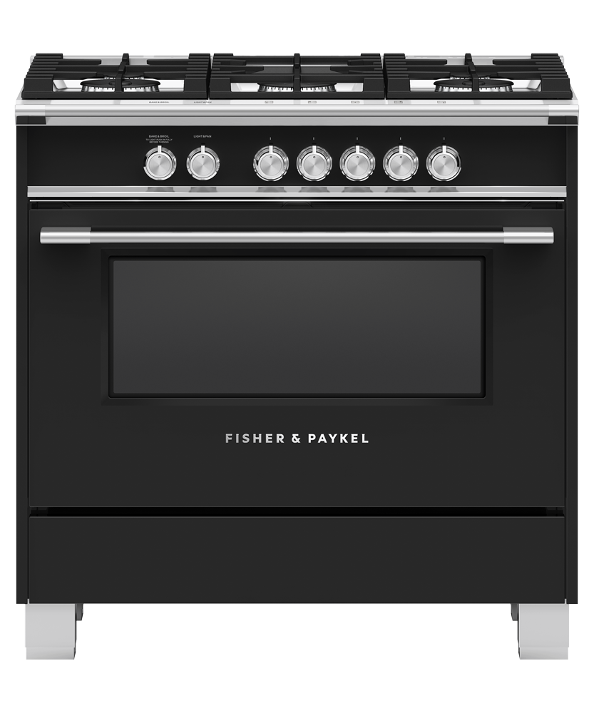 Fisher & Paykel OR36SCG4B1 36 inch Classic Gas Range in black - front studio view
