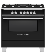 Fisher & Paykel OR36SCG4B1 36 inch Classic Gas Range in black - front studio view