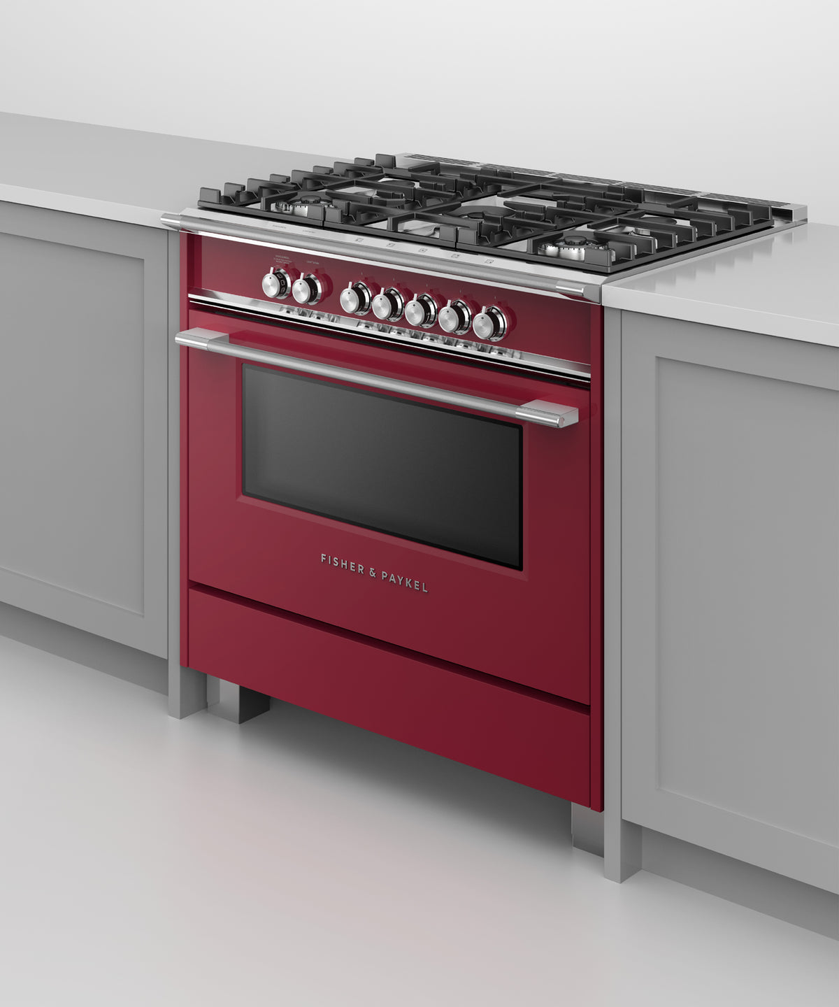 Fisher & Paykel OR36SCG4R1 range in kitchen, cooktop detail