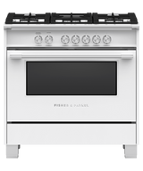 Fisher & Paykel OR36SCG4W1 36 inch Classic Gas Range in white - front studio view