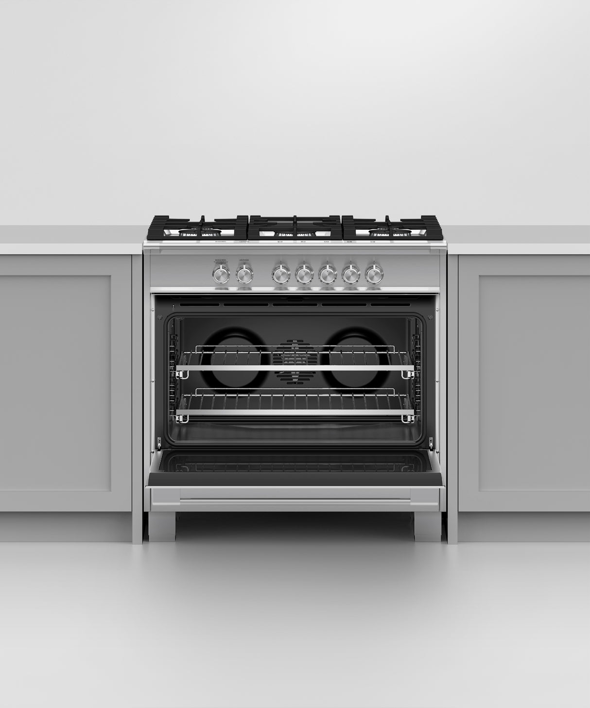 Fisher & Paykel OR36SCG4X1 range in kitchen with cookware