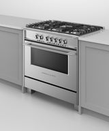 Fisher & Paykel OR36SCG4X1 range in kitchen, cooktop detail