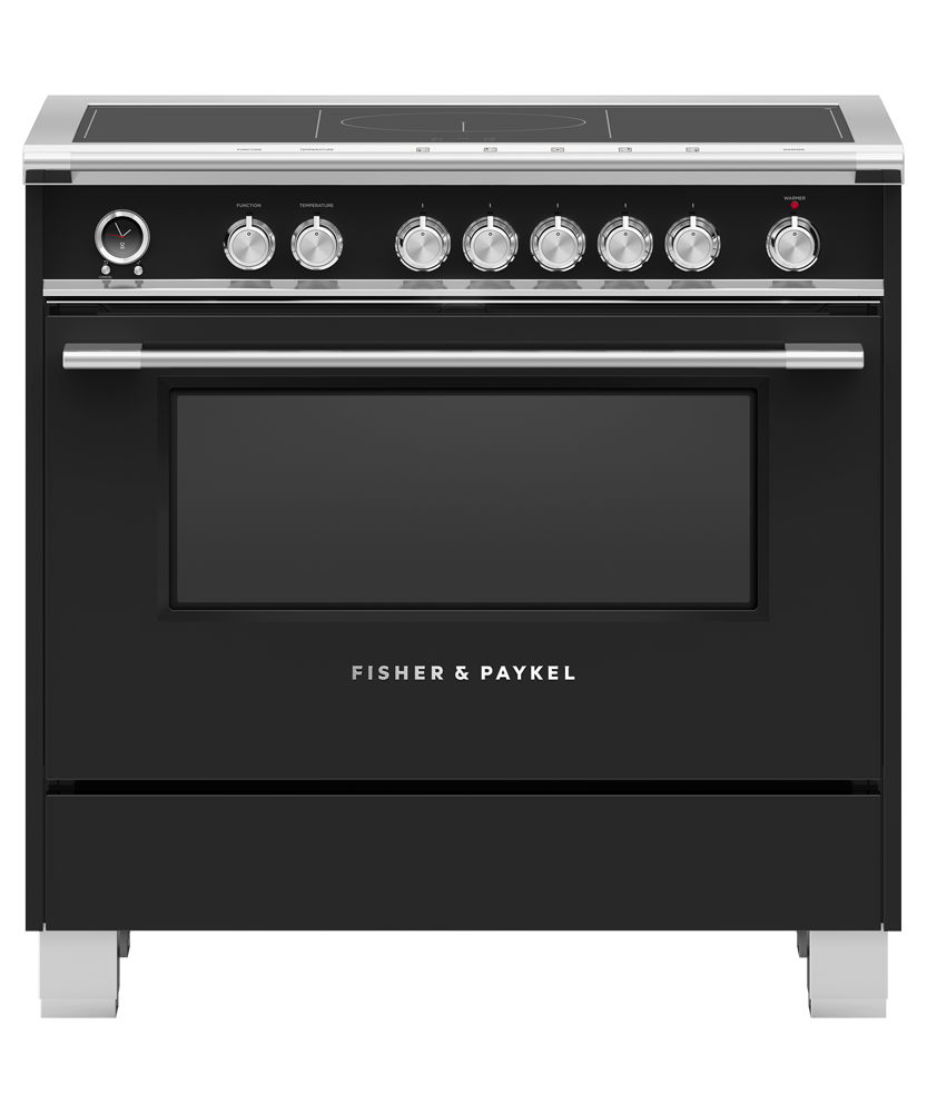 Fisher & Paykel OR36SCI6B1 36 inch Classic Induction Range in black - front studio view