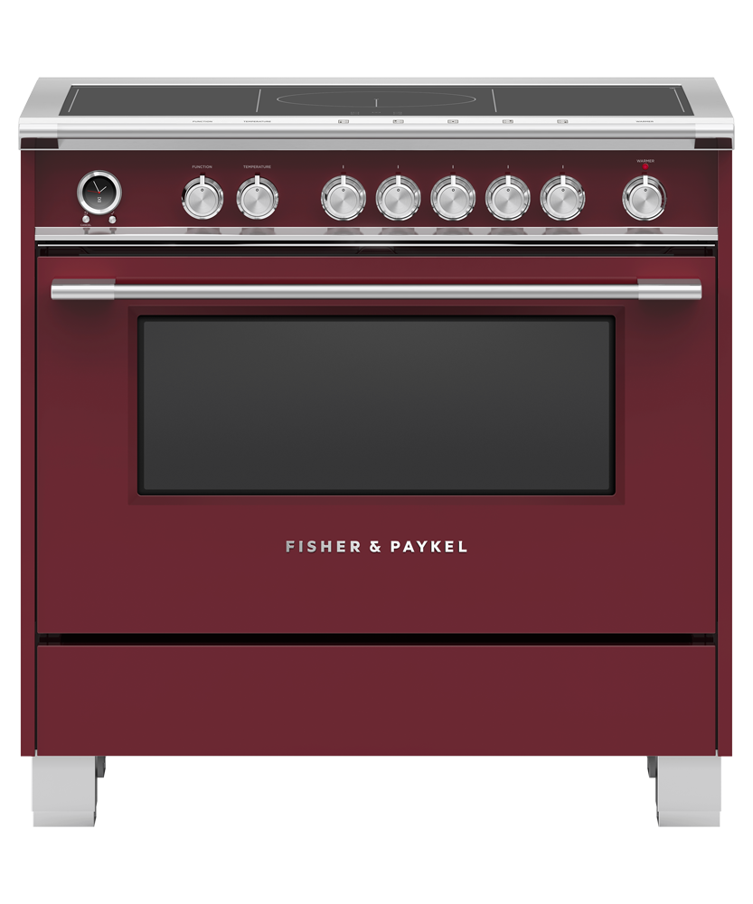 Fisher & Paykel OR36SCI6R1 36 inch Classic Induction Range in red - front studio view