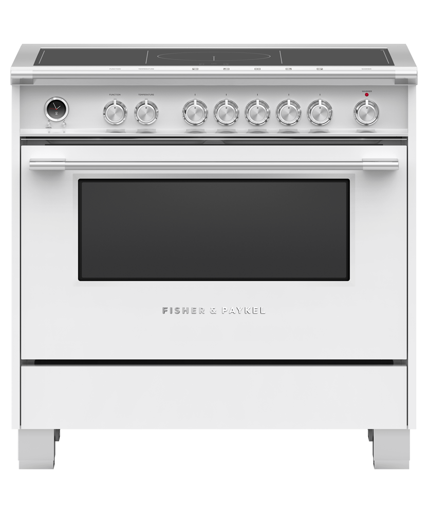 Fisher & Paykel OR36SCI6W1 36 inch Classic Induction Range in white - front studio view