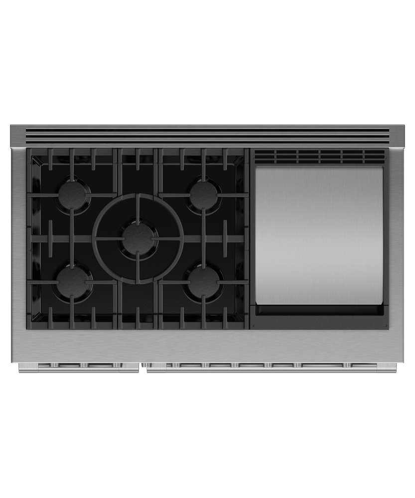 Fisher & Paykel RGV3-485GD-N 48-inch Professional Gas Range with Griddle - Cooktop Detail