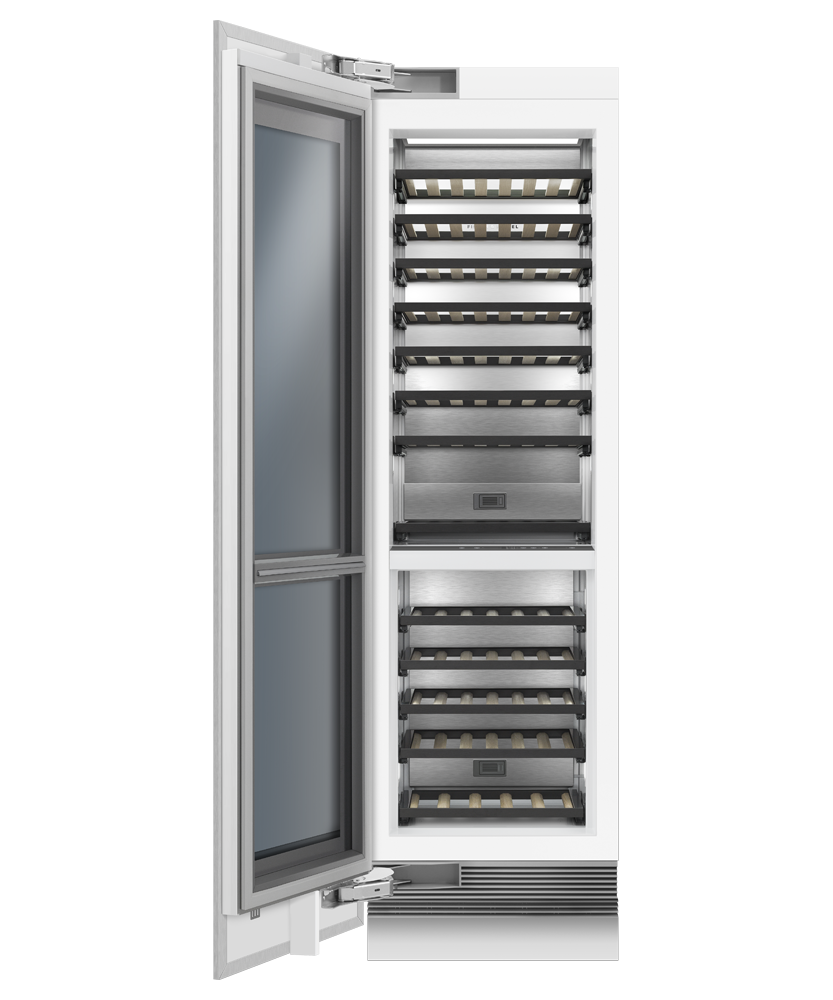 Fisher & Paykel RS2484VL2K1 wine cabinet with panel, angled view