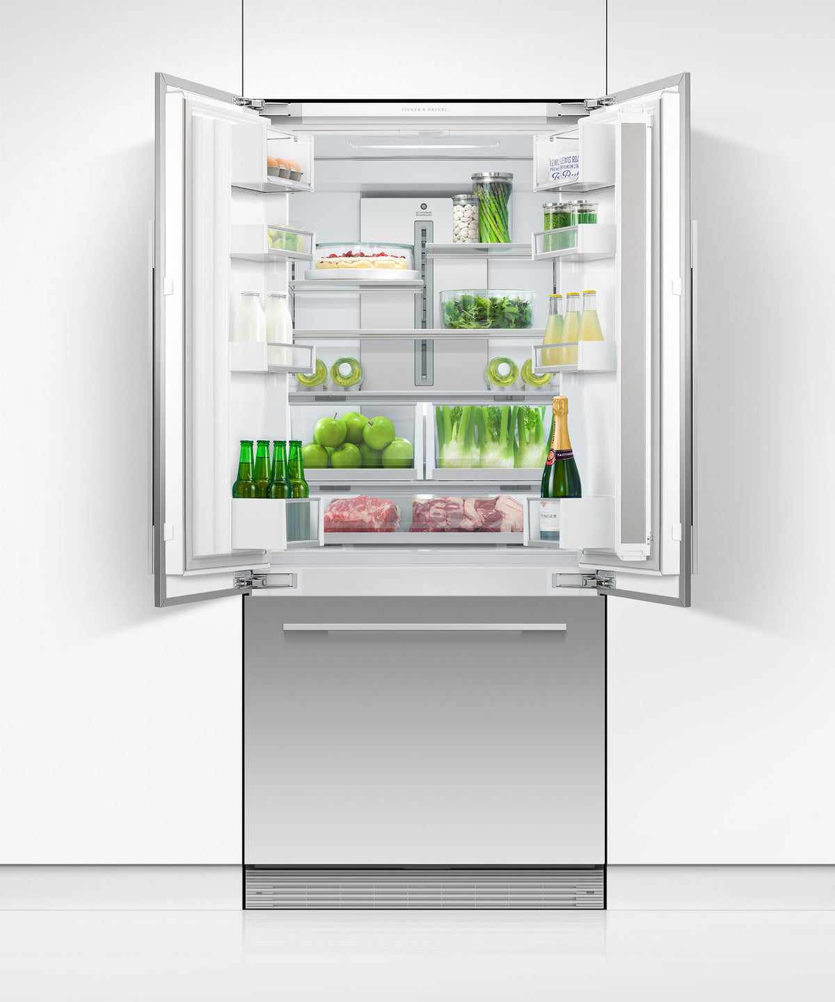 Fisher & Paykel 32 inch Series 7 Integrated French Door Refrigerator Freezer installed in kitchen, additional view