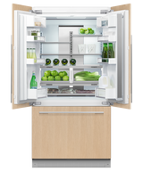 Fisher & Paykel 36 inch Series 7 Integrated French Door Refrigerator Freezer, panel ready, angled view