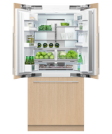 Fisher & Paykel 36 inch Series 7 Integrated French Door Refrigerator Freezer, panel ready, angled view