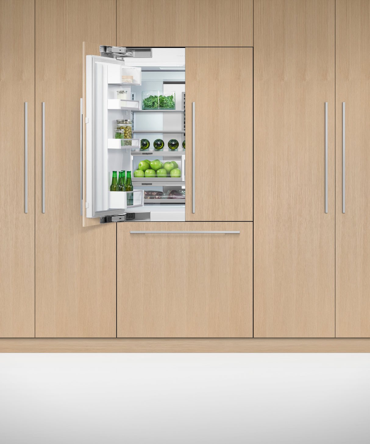 Fisher & Paykel 36 inch Series 7 Integrated French Door Refrigerator Freezer installed in kitchen, third view