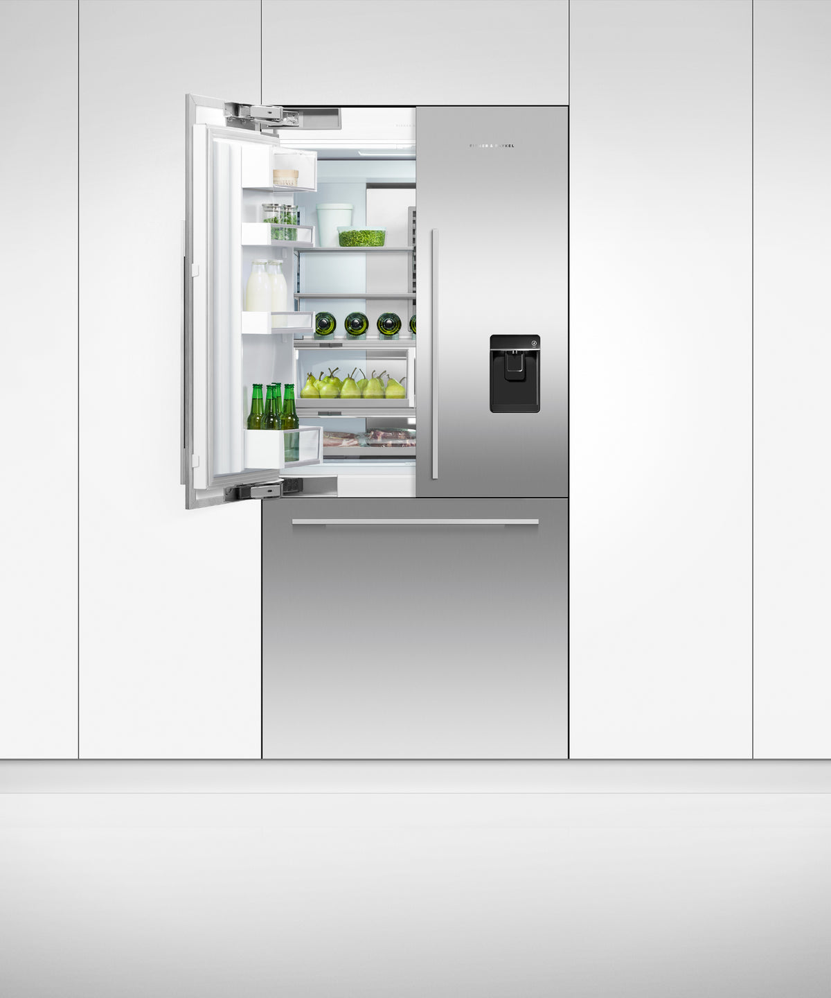 Fisher & Paykel 36 inch Series 7 Integrated French Door Refrigerator Freezer installed in kitchen cabinetry