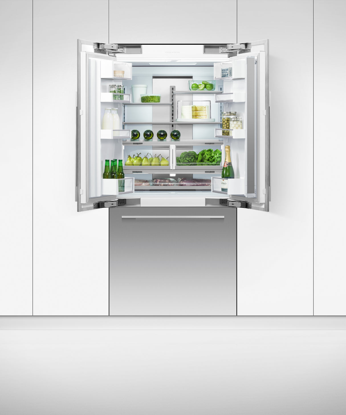 Fisher & Paykel 36 inch Series 7 Integrated French Door Refrigerator Freezer installed in kitchen, additional view