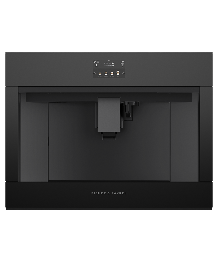 Fisher & Paykel 24 inch Series 9 Minimal Built-in Coffee Maker in black, front view