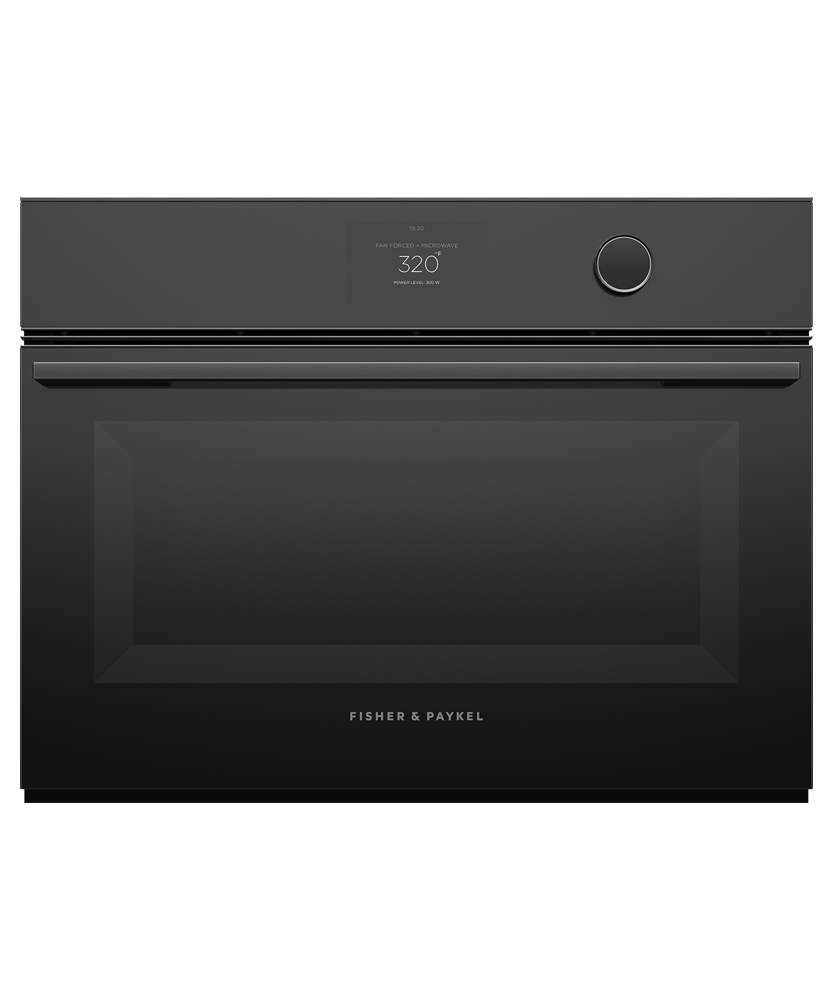 Fisher & Paykel OM24NMTDB1 24-inch Minimal Compact Convection-Speed Oven, Black Glass - Front View