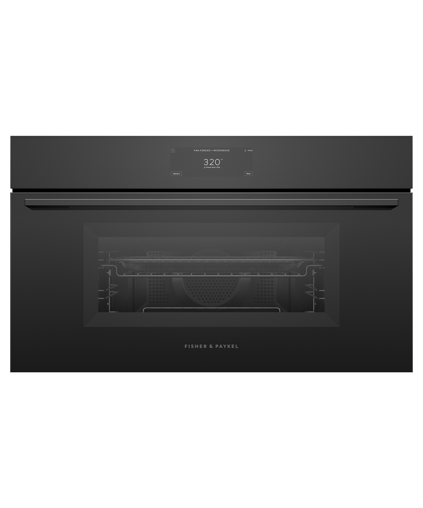 Fisher & Paykel OM30NMUB3 30-inch Minimal Compact Convection-Speed Oven Black Glass - Front View