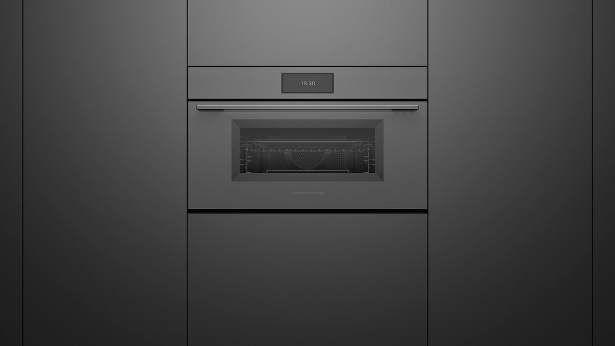 Fisher & Paykel OM30NMUG3 Minimal Compact Convection-Speed Oven installed in modern kitchen