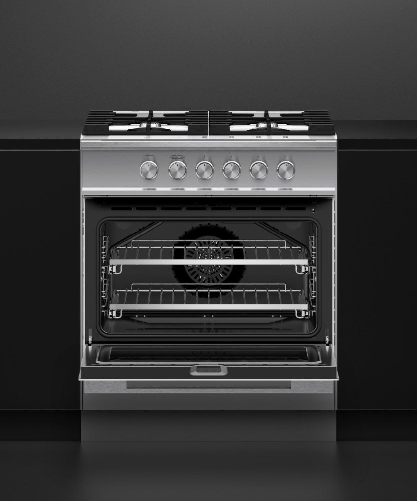 Fisher & Paykel OR30SDG4X1 range in kitchen with cookware