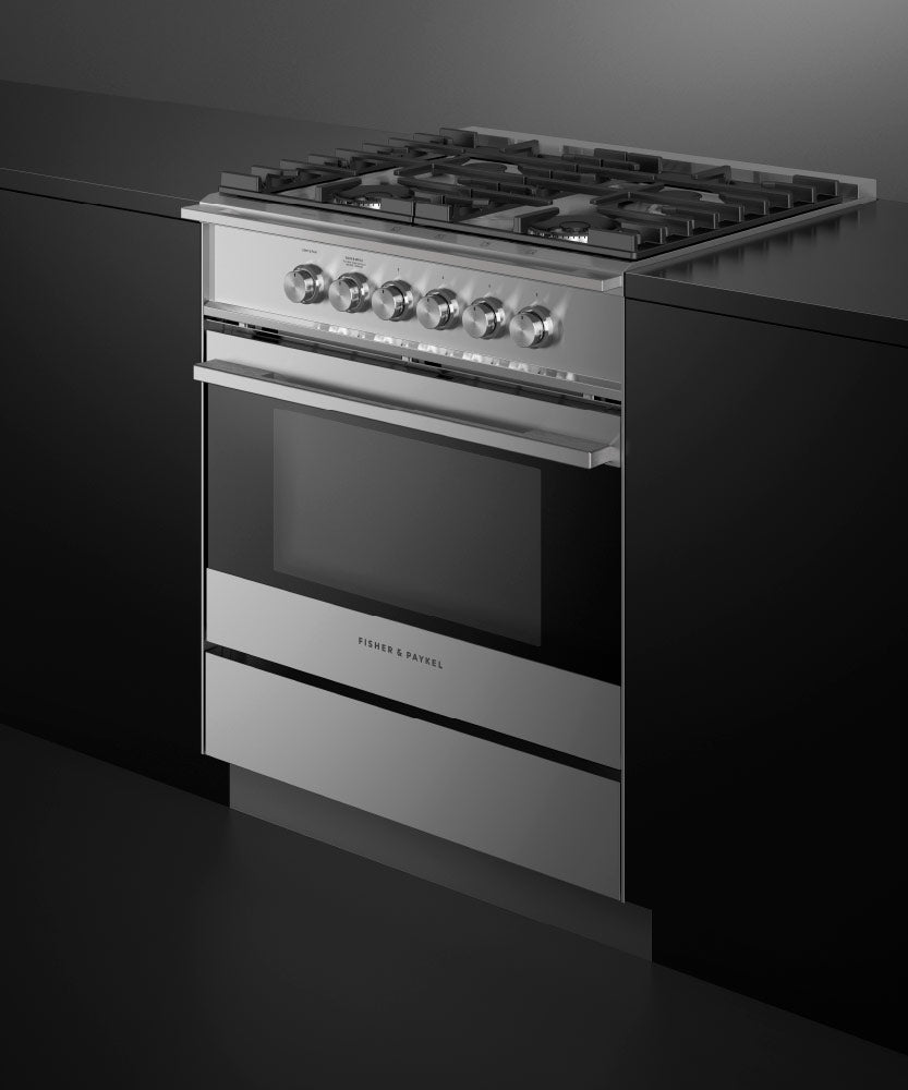 Fisher & Paykel OR30SDG4X1 range in kitchen, cooktop detail