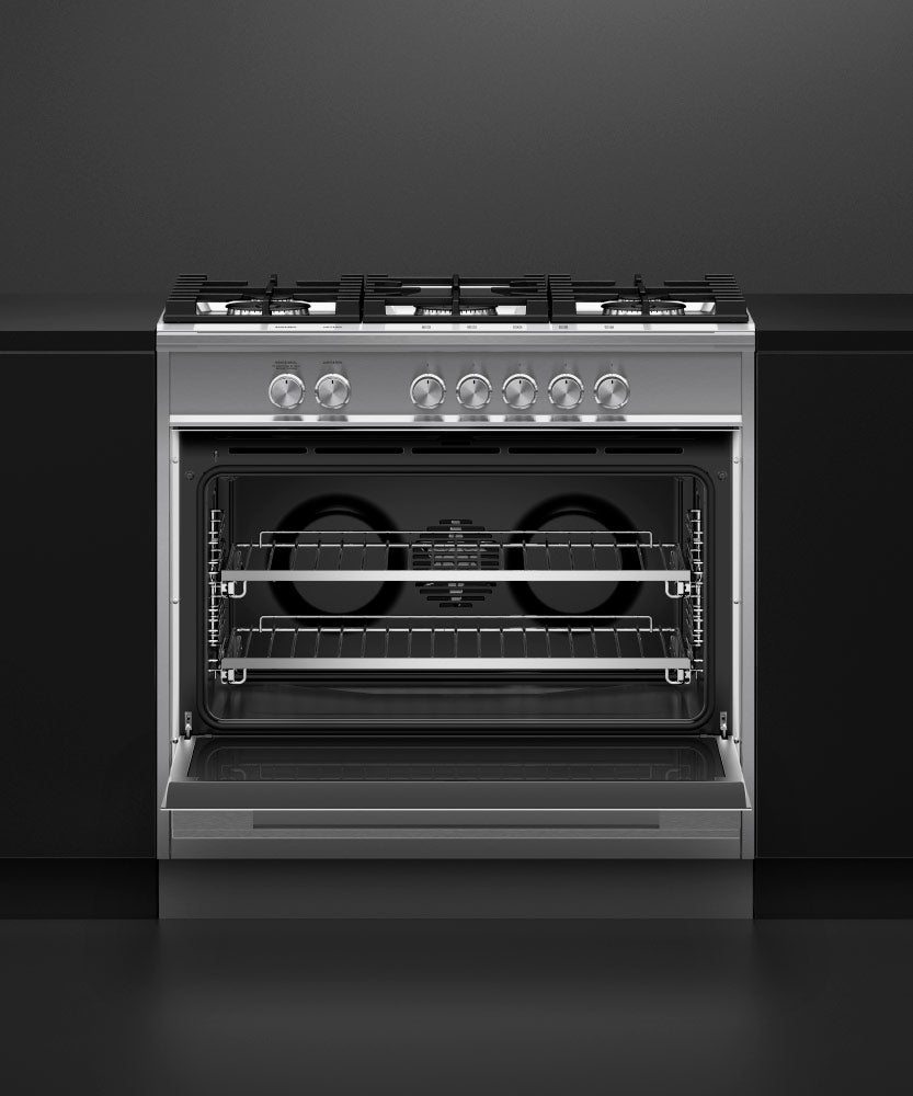 Fisher & Paykel OR36SDG4X1 range in kitchen with cookware