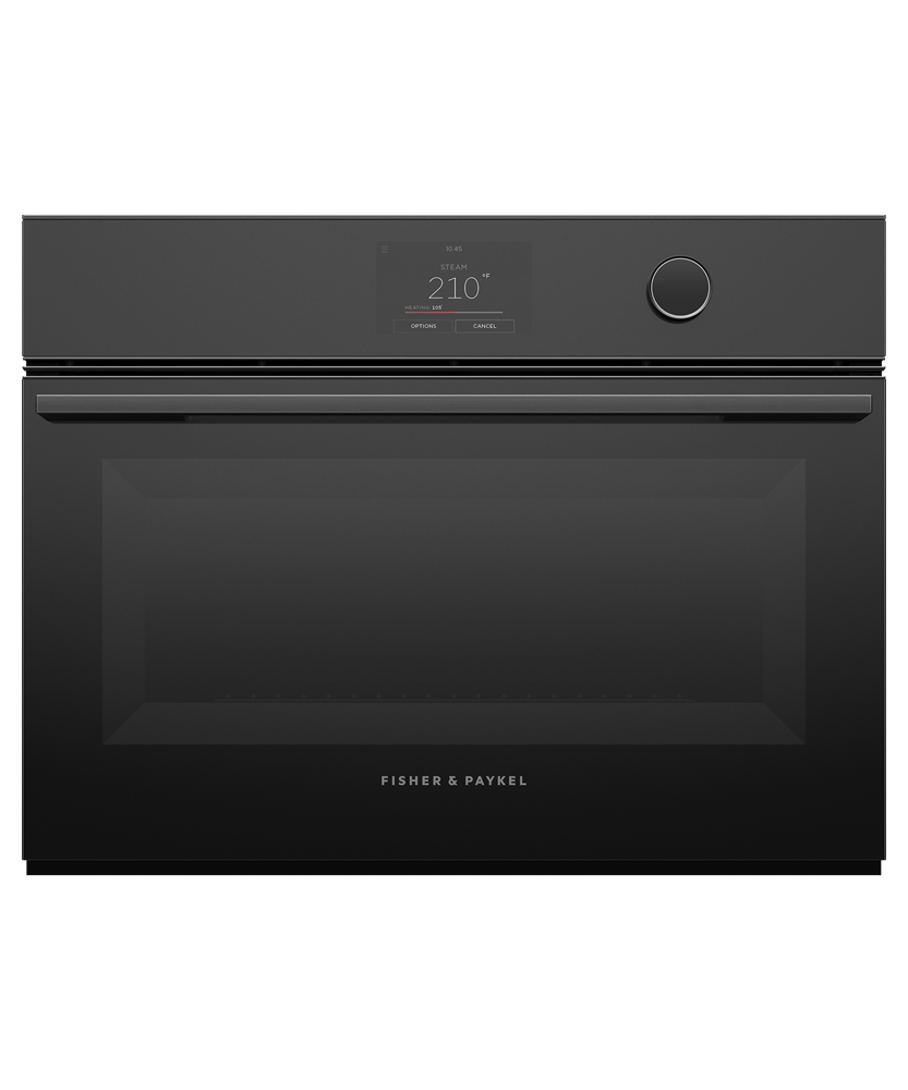Fisher & Paykel OS24NMTDB1 24-inch Minimal Compact Combi-Steam Oven, Black Glass - Front View
