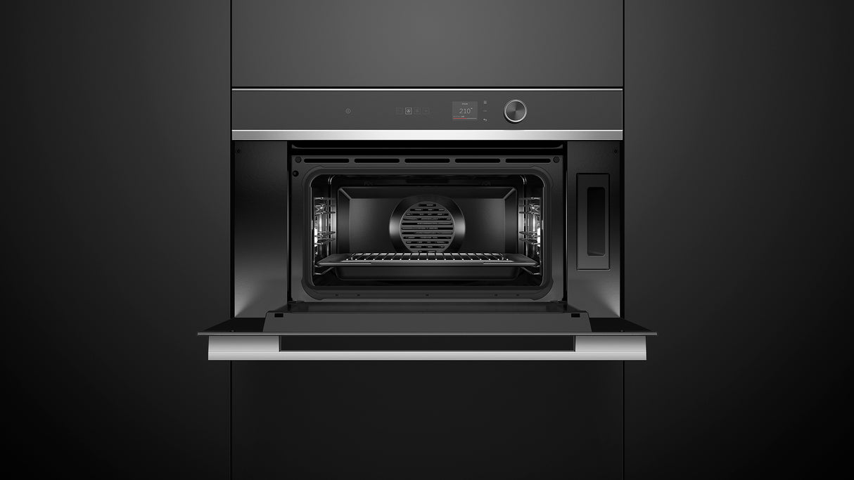 Fisher & Paykel OS30NDLX1 Contemporary Compact Combi-Steam Oven installed, angled kitchen view