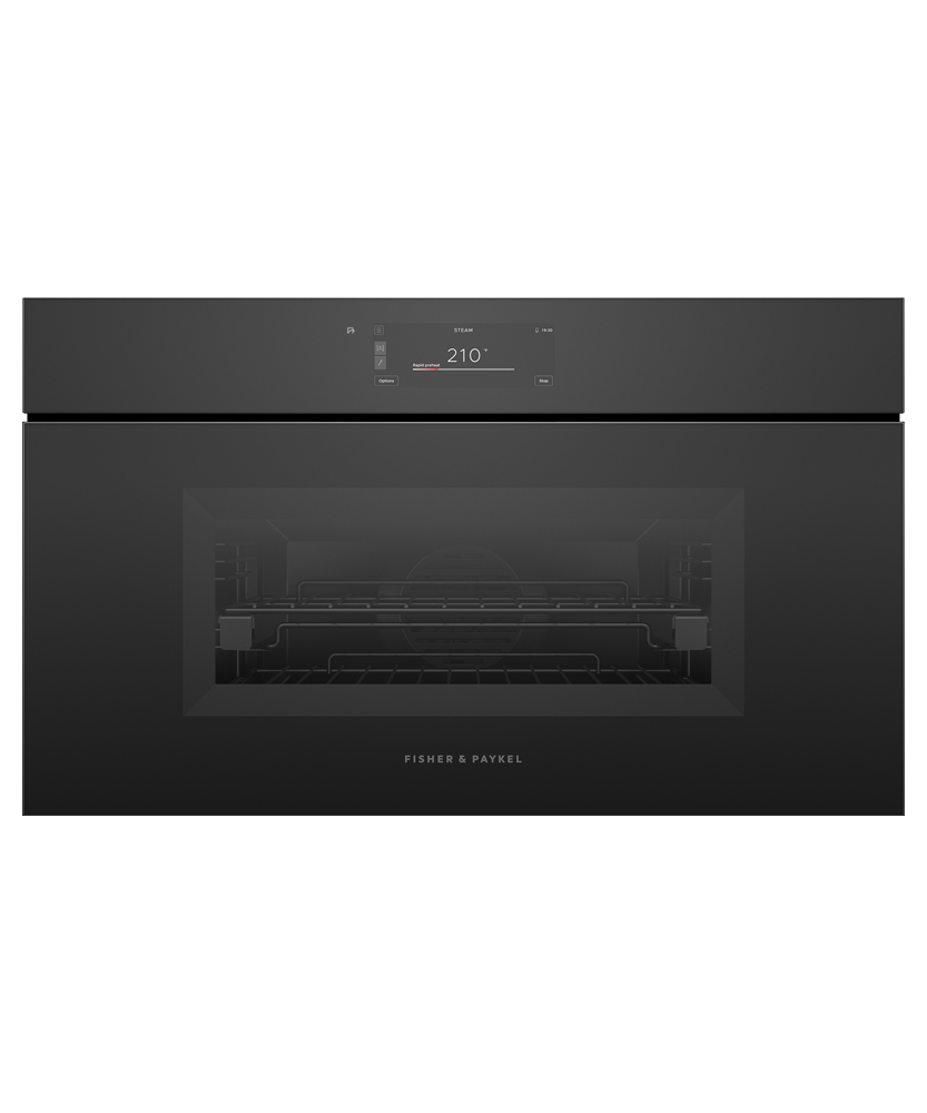 Fisher & Paykel OS30NMUNB3 30-inch Minimal Handleless Compact Combi-Steam Oven Black Glass - Front View