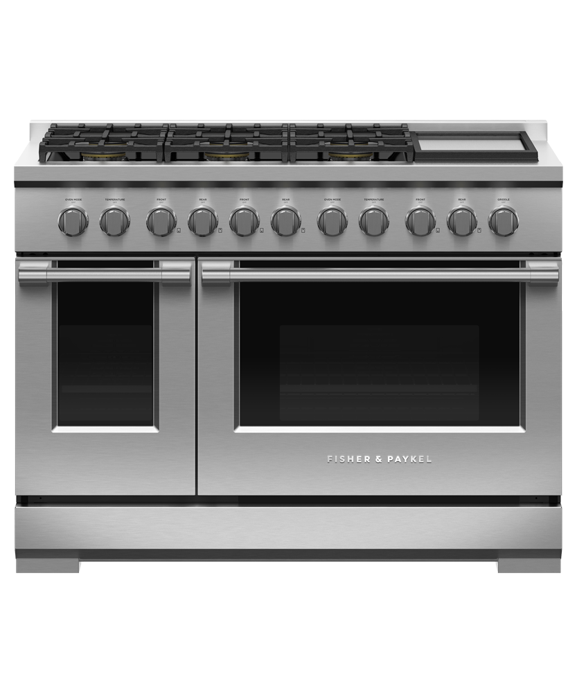 Fisher & Paykel RGV3-486GD-N 48-inch Professional 6 Burner Gas Range with Griddle - Front View