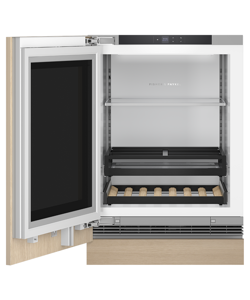 Fisher & Paykel RS2435SBLT1 24" Series 9 Integrated Beverage Center, 4.6 cu. ft., Panel Ready Glass Door, Left Hinge (Reversible Door) - Angle View