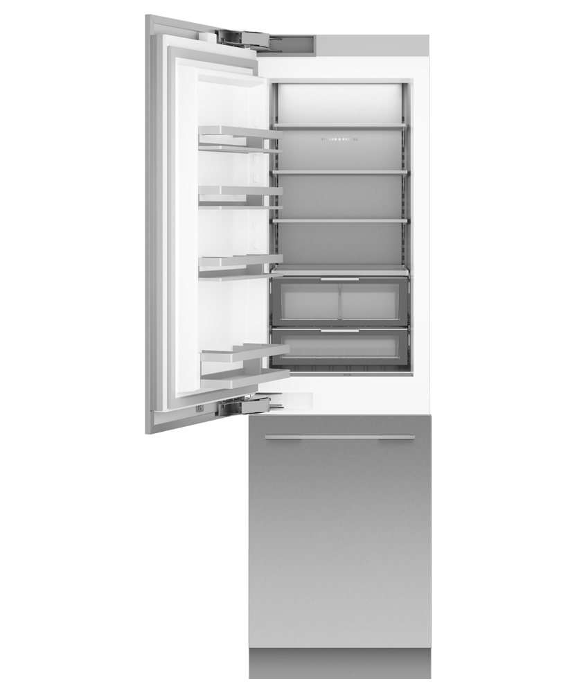 Fisher & Paykel RS2484WLUE1 24" Series 11 Integrated Column Refrigerator Freezer, Ice & Water, Panel Ready, Left Hinge - Angle View