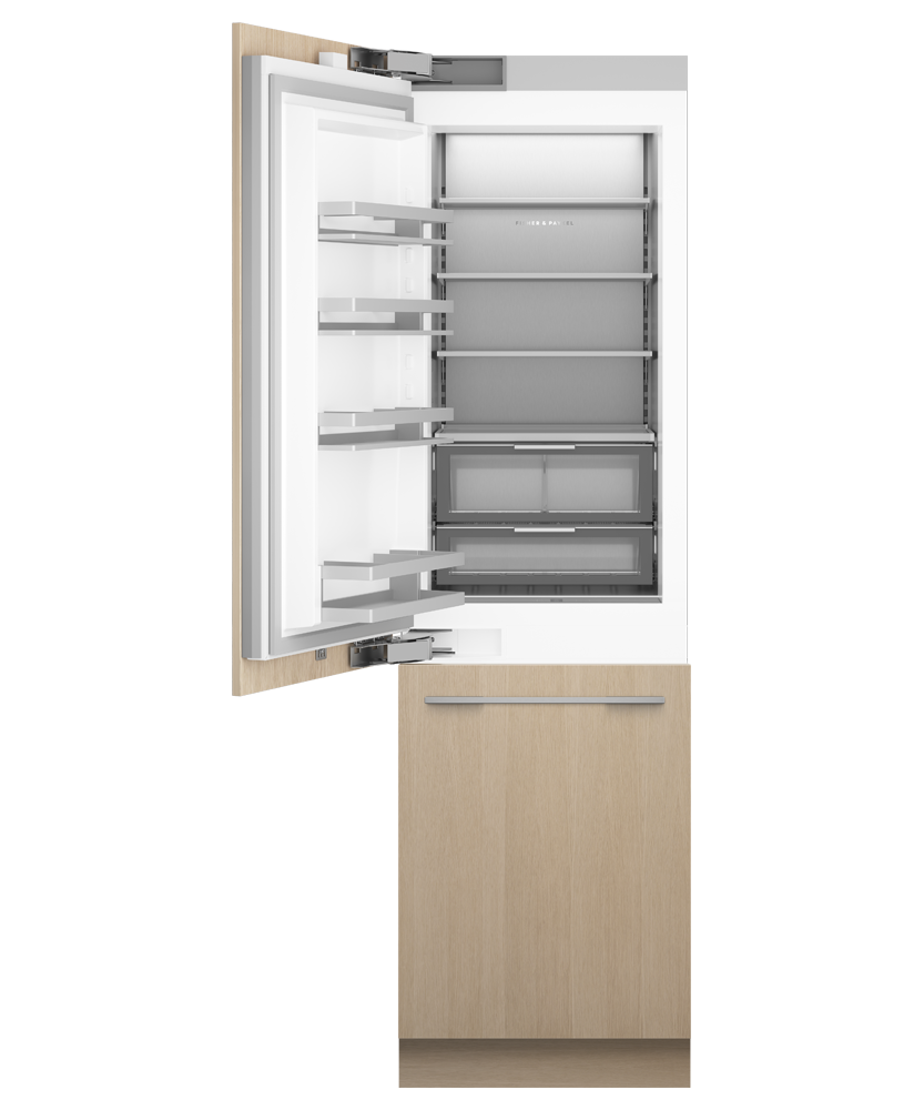 Fisher & Paykel RS2484WLUE1 24" Series 11 Integrated Column Refrigerator Freezer, Ice & Water, Panel Ready, Left Hinge - Angle View