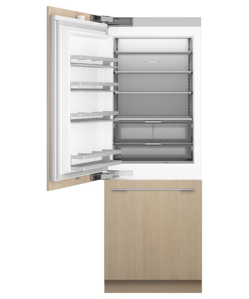 Fisher & Paykel RS3084WLUE1 30" Series 11 Integrated Column Refrigerator Freezer, Ice & Water, Panel Ready, Left Hinge - Angle View