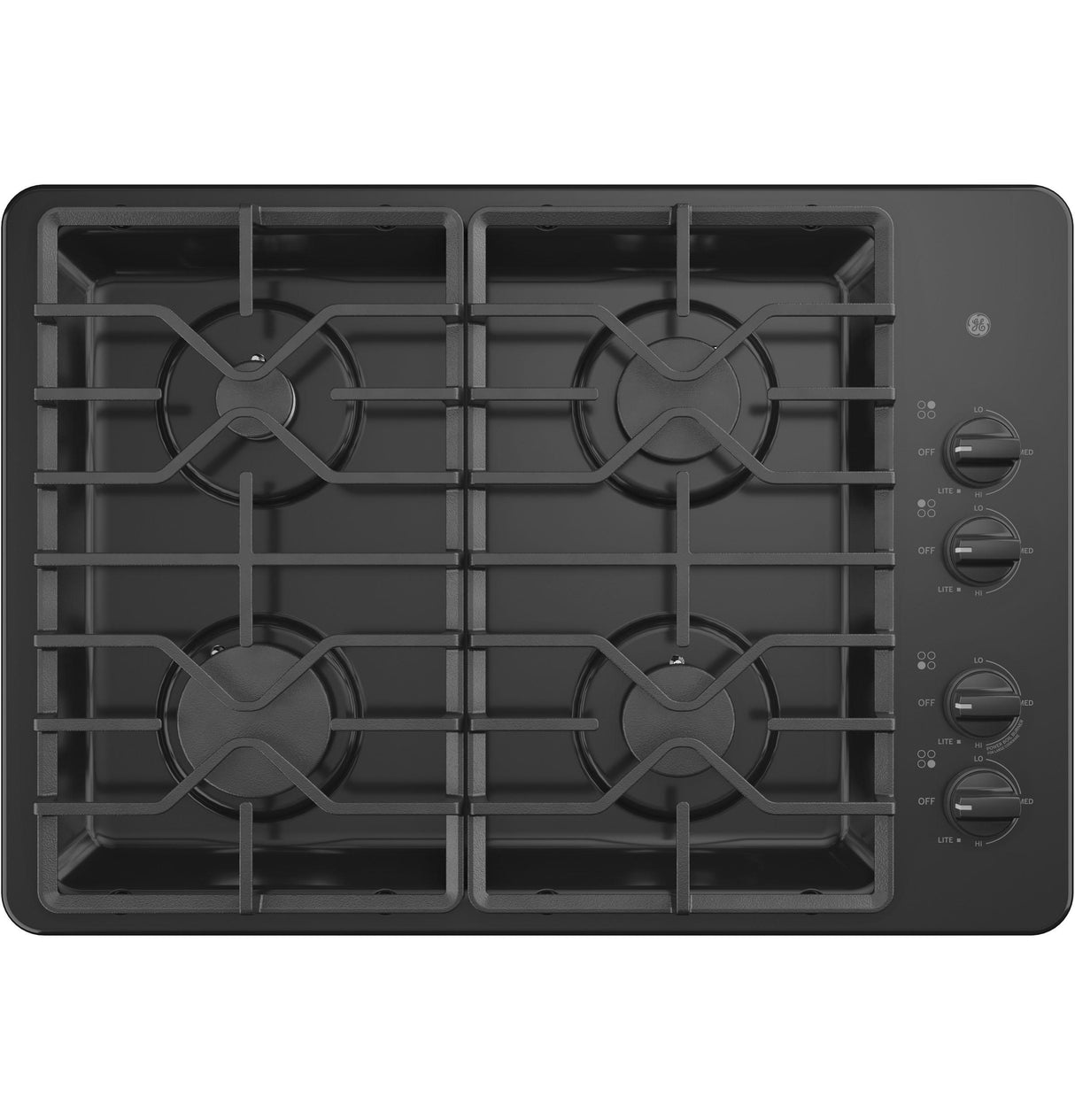 GE JGP3030DLBB - 30 in. 4-Burner Natural Gas Cooktop with Simmer Burner & Power Burner, Safe grates - Black