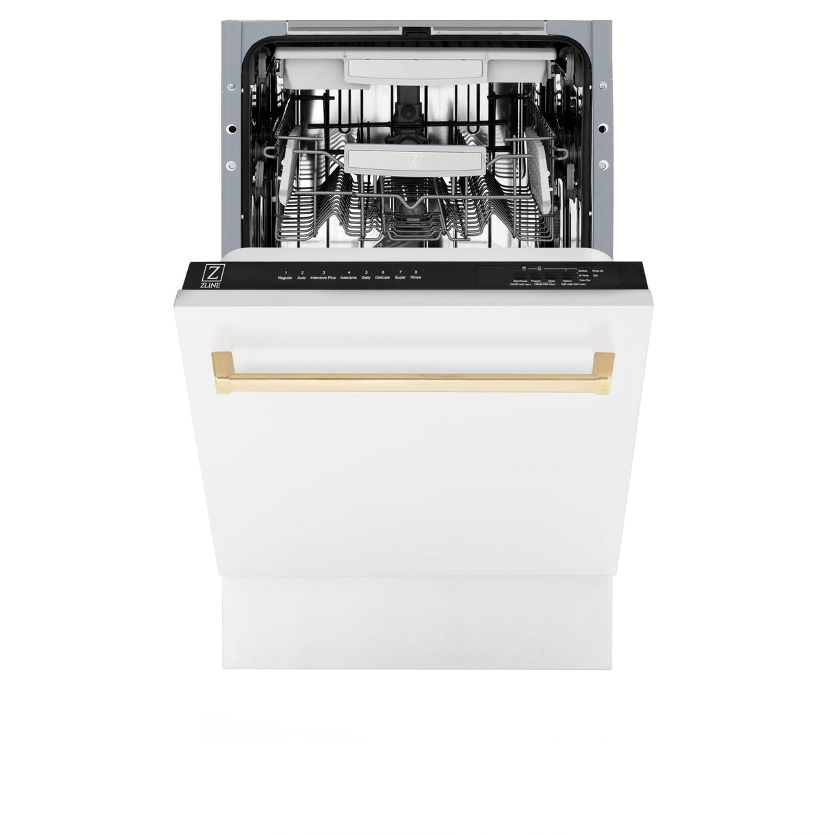 ZLINE Autograph Edition 18" Compact 3rd Rack Top Control Dishwasher in White Matte with Accent Handle, 51dBa (DWVZ-WM-18) [Color: Gold] - (DWVZWM18G)