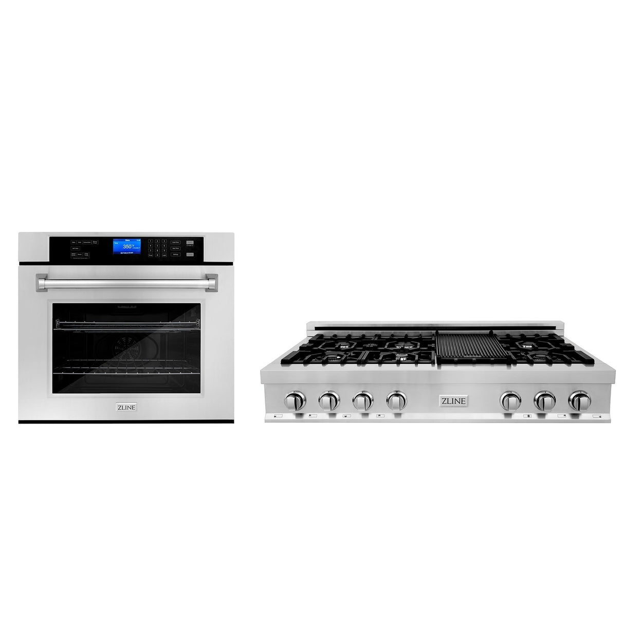 ZLINE Kitchen Package with 48 in. Stainless Steel Rangetop and 48 in. Single Wall Oven (2KP-RTAWS48) - (2KPRTAWS48)