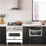 ZLINE Autograph Edition 30 in. 4.0 cu. ft. Dual Fuel Range with Gas Stove and Electric Oven in Stainless Steel with White Matte Door and Accents (RAZ-WM-30) [Color: Gold] - (RAZWM30G)