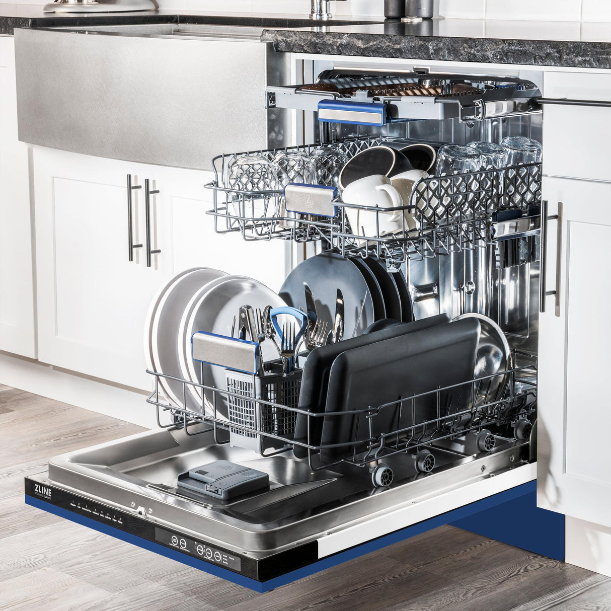 ZLINE 24" Tallac Series 3rd Rack Dishwasher with Traditional Handle, 51dBa (DWV-24) [Color: Blue Matte] - (DWVBM24)