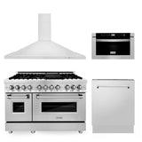 ZLINE 48 in. Kitchen Package with Stainless Steel Dual Fuel Range, Range Hood, Microwave Drawer and Tall Tub Dishwasher (4KP-RARH48-MWDWV) - (4KPRARH48MWDWV)