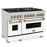ZLINE Autograph Edition 48" 6.0 cu. ft. Dual Fuel Range with Gas Stove and Electric Oven in DuraSnow Stainless Steel with White Matte Door with Accents (RASZ-WM-48) [Color: Gold] - (RASZWM48G)
