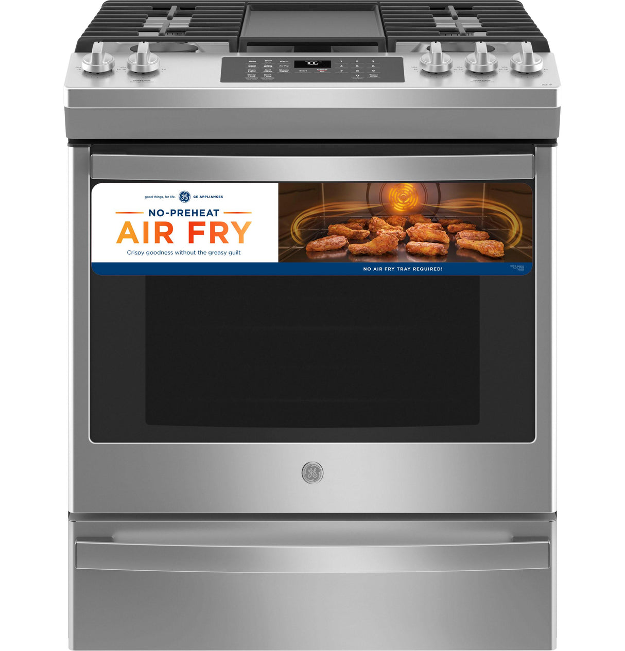 GE(R) 30" Slide-In Front-Control Convection Gas Range with No Preheat Air Fry - (JGS760SPSS)