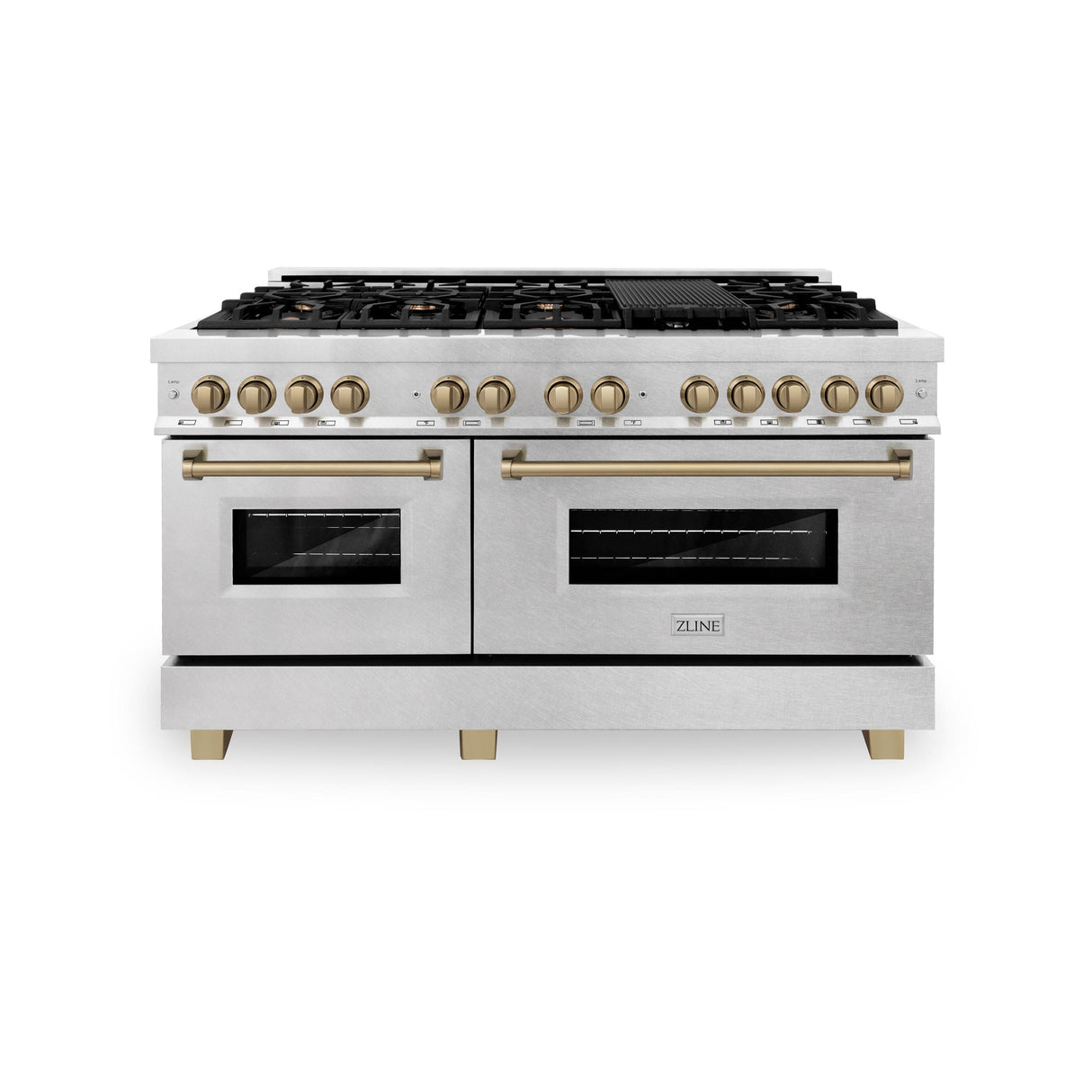 ZLINE Autograph Edition 60 in. 7.4 cu. ft. Dual Fuel Range with Gas Stove and Electric Oven in DuraSnow Stainless Steel with Accents (RASZ-SN-60) - (RASZSN60CB)