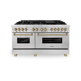 ZLINE Autograph Edition 60 in. 7.4 cu. ft. Dual Fuel Range with Gas Stove and Electric Oven in DuraSnow Stainless Steel with Accents (RASZ-SN-60) - (RASZSN60CB)