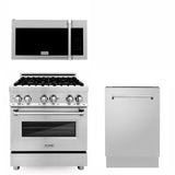 ZLINE 30 in. Kitchen Package with Stainless Steel Dual Fuel Range, Traditional Over The Range Microwave and Tall Tub Dishwasher (3KP-RAOTRH30-DWV) - (3KPRAOTRH30DWV)