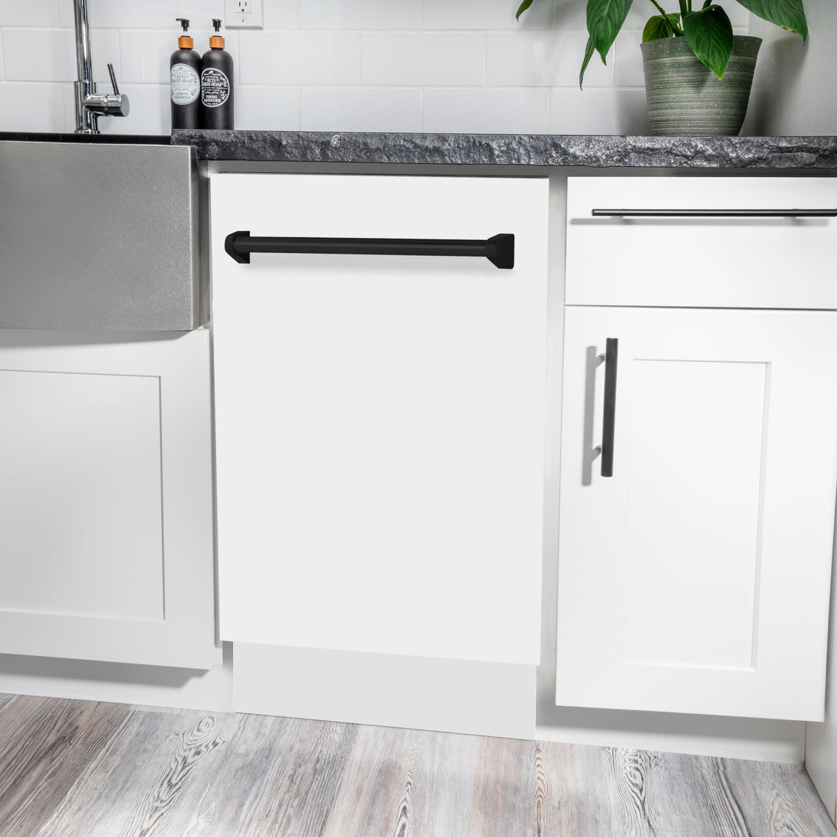 ZLINE Autograph Edition 18" Compact 3rd Rack Top Control Dishwasher in White Matte with Matte Black Handle, 51dBa (DWVZ-WM-18-MB) - (DWVZWM18MB)